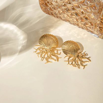 18k Sea Shell Coral Earrings