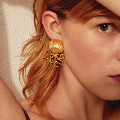 18k Sea Shell Coral Earrings