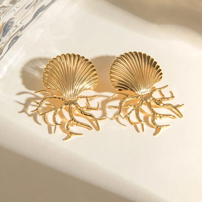 18k Sea Shell Coral Earrings