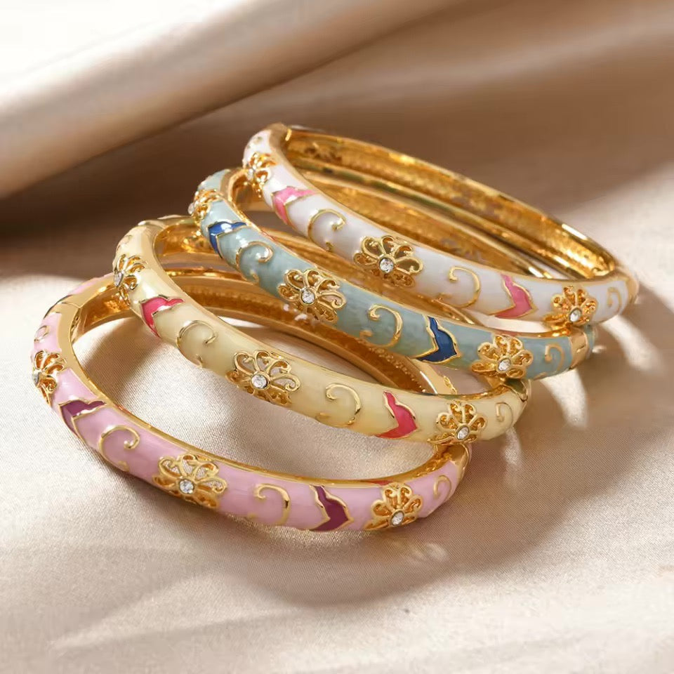 4pc Floral Accented Bangle Stack