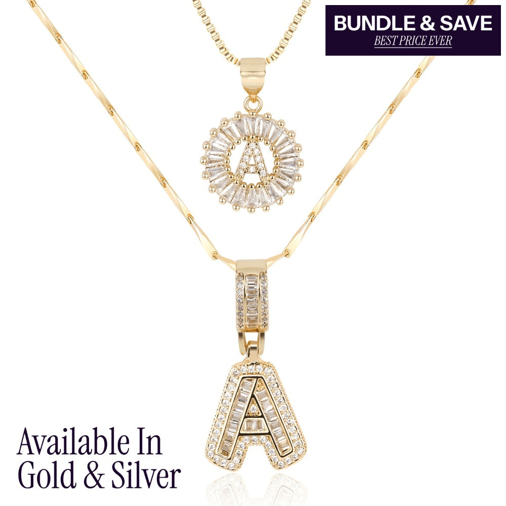 2pc 14k Diamond Letter Initial Necklaces