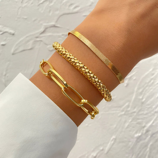 3pc Chunky & Elegant Bracelet Stack