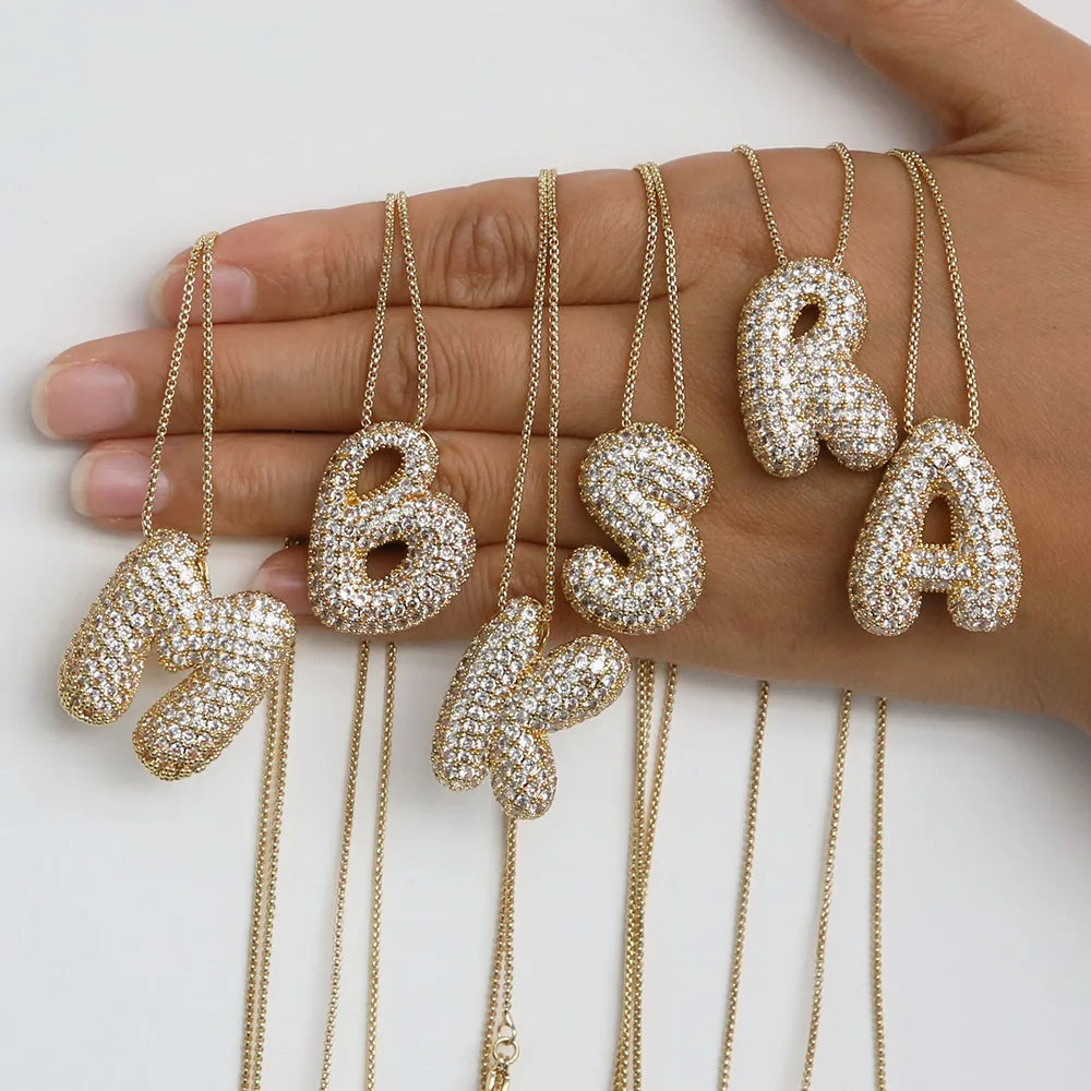 Big Initial Necklace with Zirconia