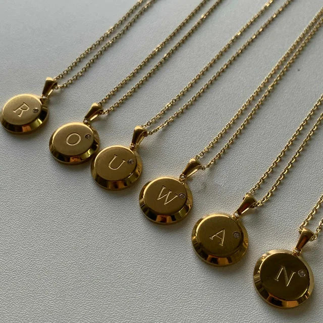 Initial Letter Medallion Necklace with Zircon