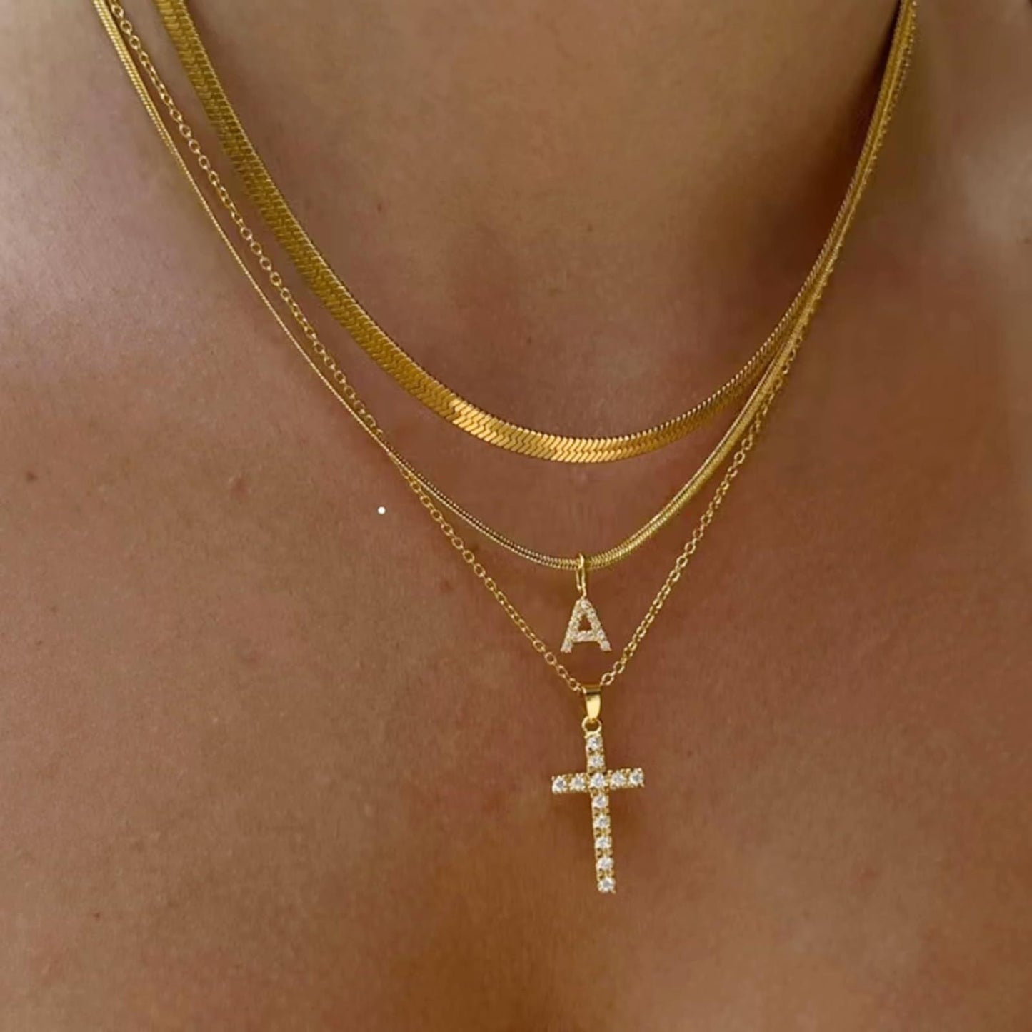 3pc 14k Diamond Accented Initial & Cross Necklace Set