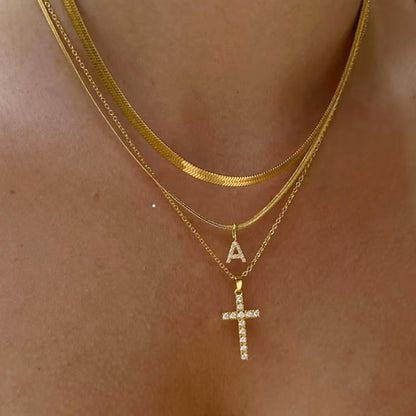 3pc 14k Diamond Accented Initial & Cross Necklace Set