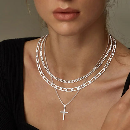 3pc 14k Layered Cross Necklace Stack
