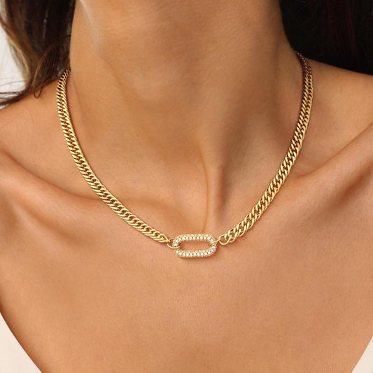 Cuban Diamond Accented Halo Choker Necklace