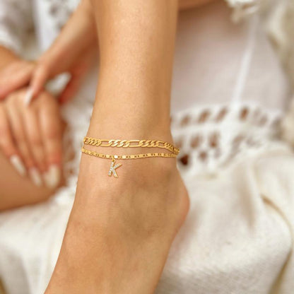 2pc 14k Diamond Letter Initial Anklet