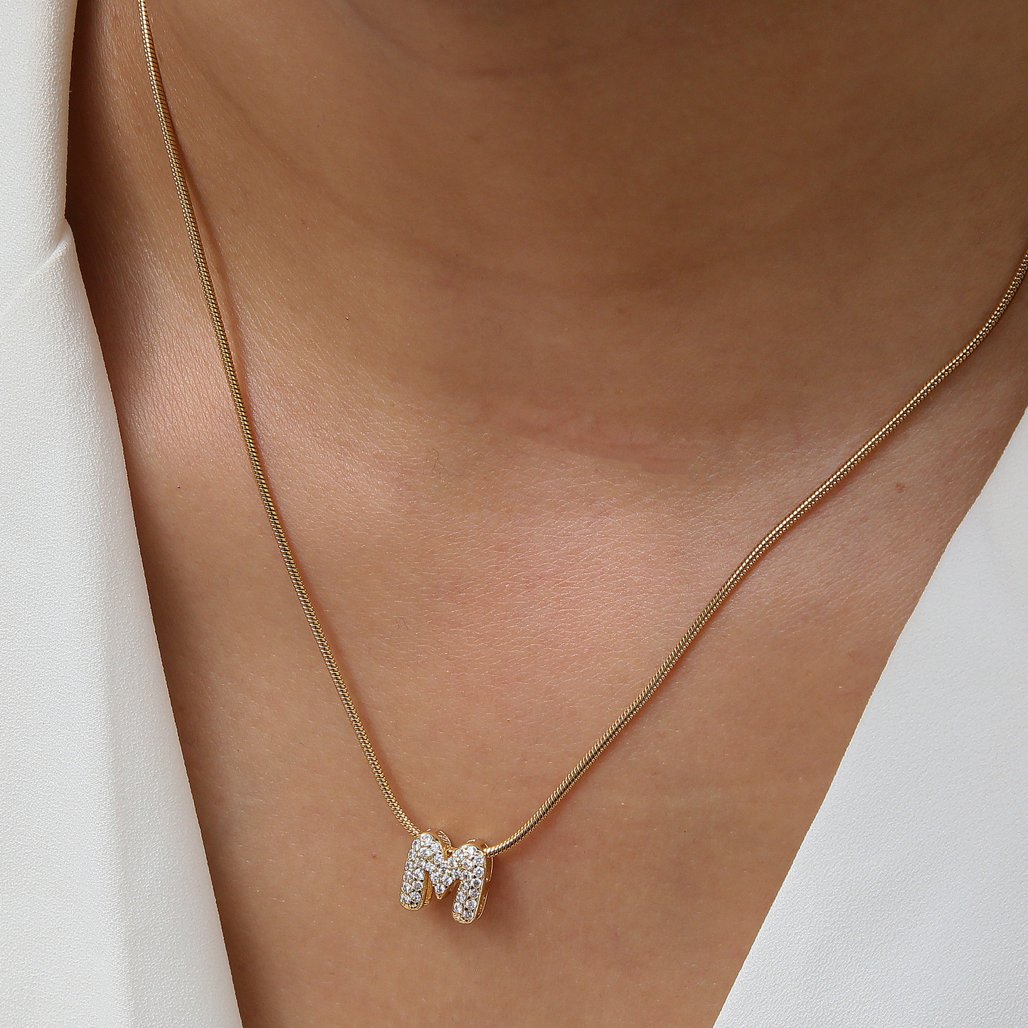 Diamond Bubble Letter Initial Necklace