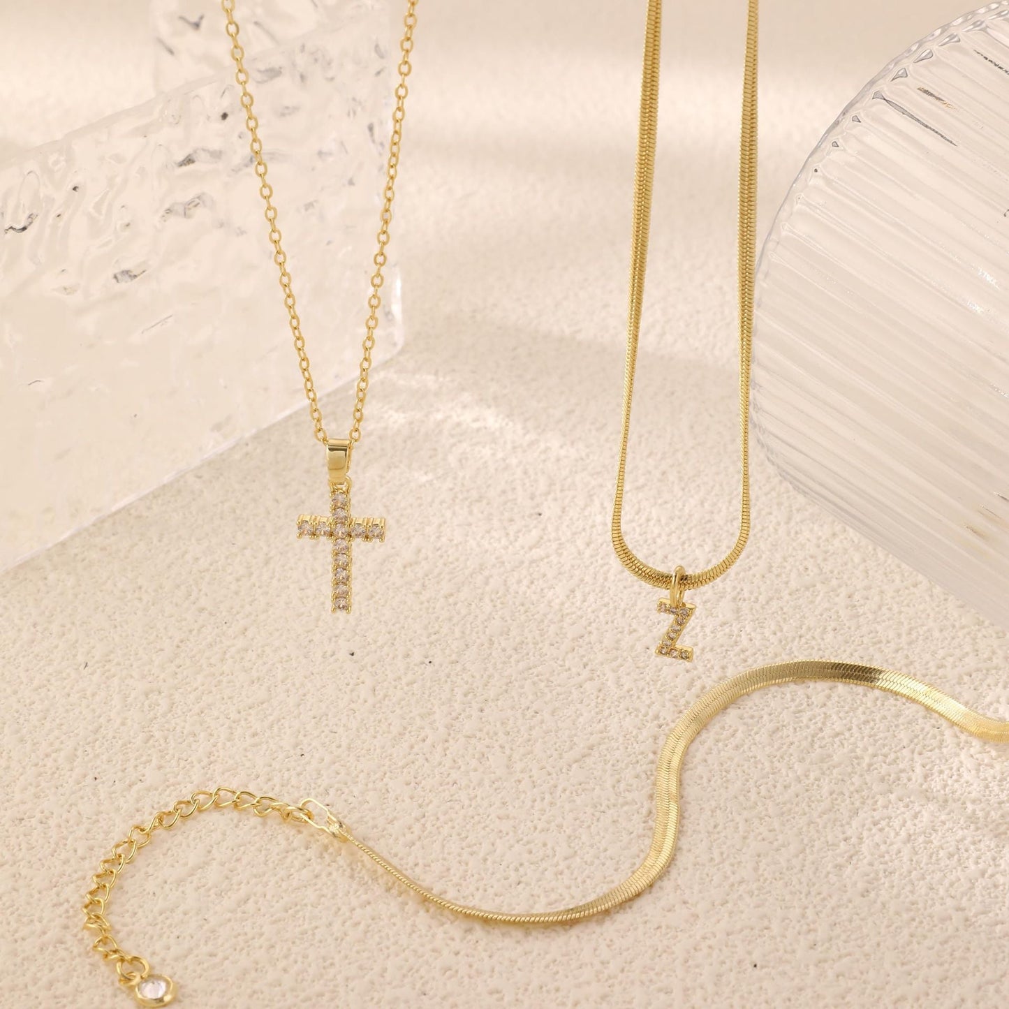 3pc 14k Diamond Accented Initial & Cross Necklace Set