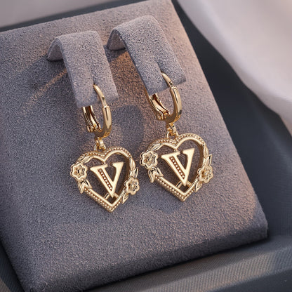 Dainty Initial Letter Heart Hoop Earrings