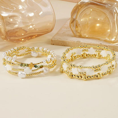 7pc Dainty Gold & Pearl Beaded Bracelet Stack
