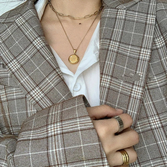 Initial Letter Medallion Necklace with Zircon