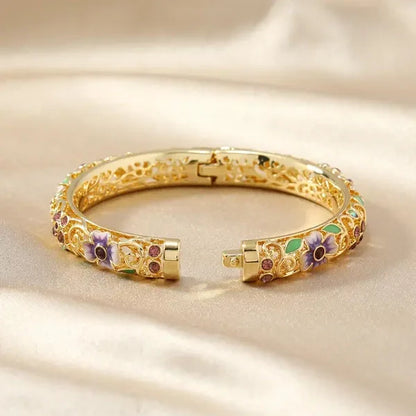 14k Diamond Accented Floral Bangles