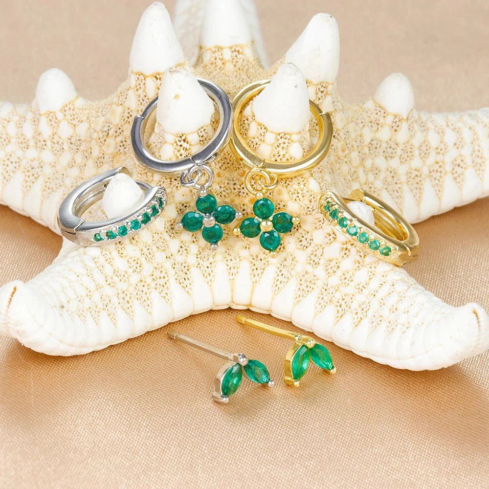 3pc Dainty Floral Huggie Whale Earrings Set