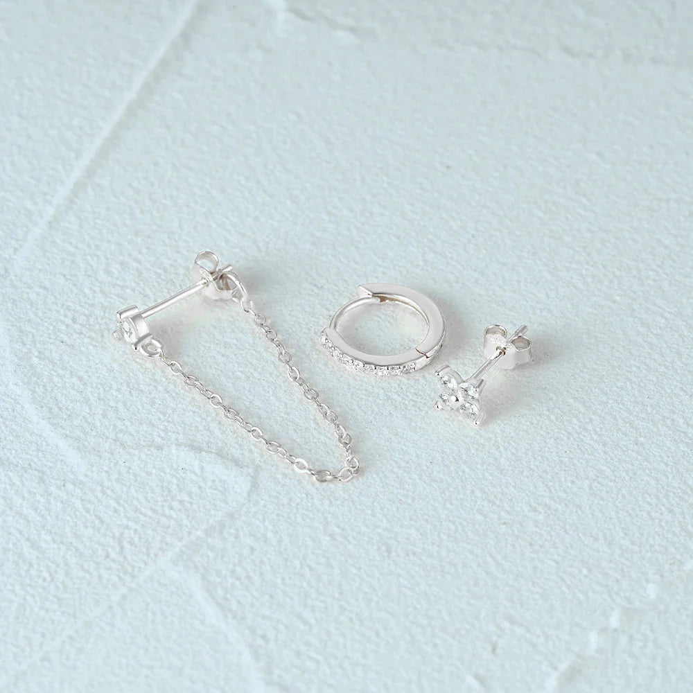 3pc Dainty Floral Tassel Chain Earrings Set