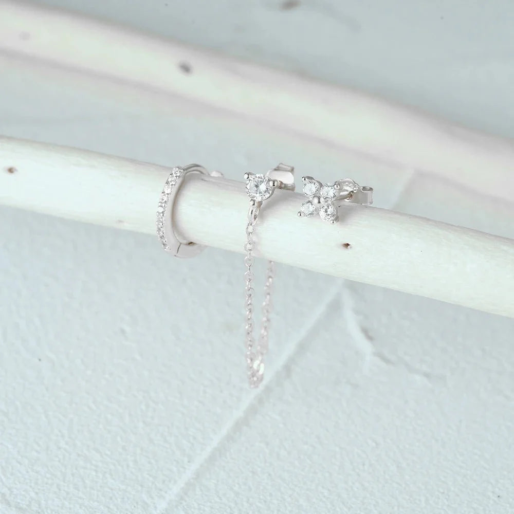 3pc Dainty Floral Tassel Chain Earrings Set