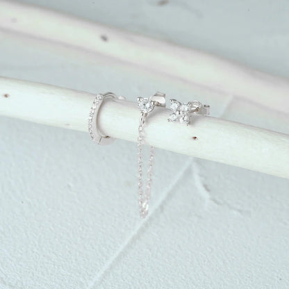 3pc Dainty Floral Tassel Chain Earrings Set