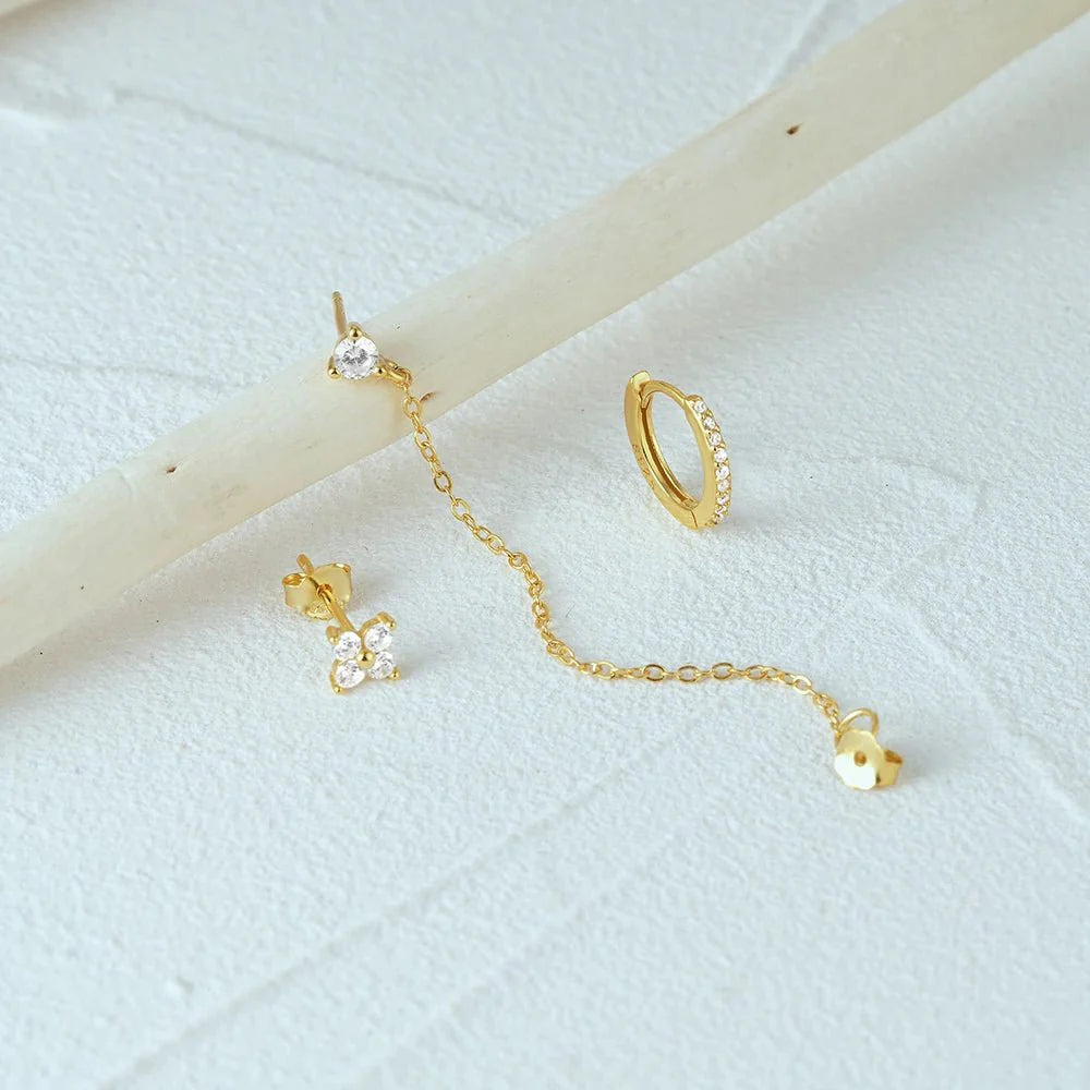 3pc Dainty Floral Tassel Chain Earrings Set