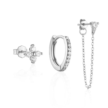 3pc Dainty Floral Tassel Chain Earrings Set