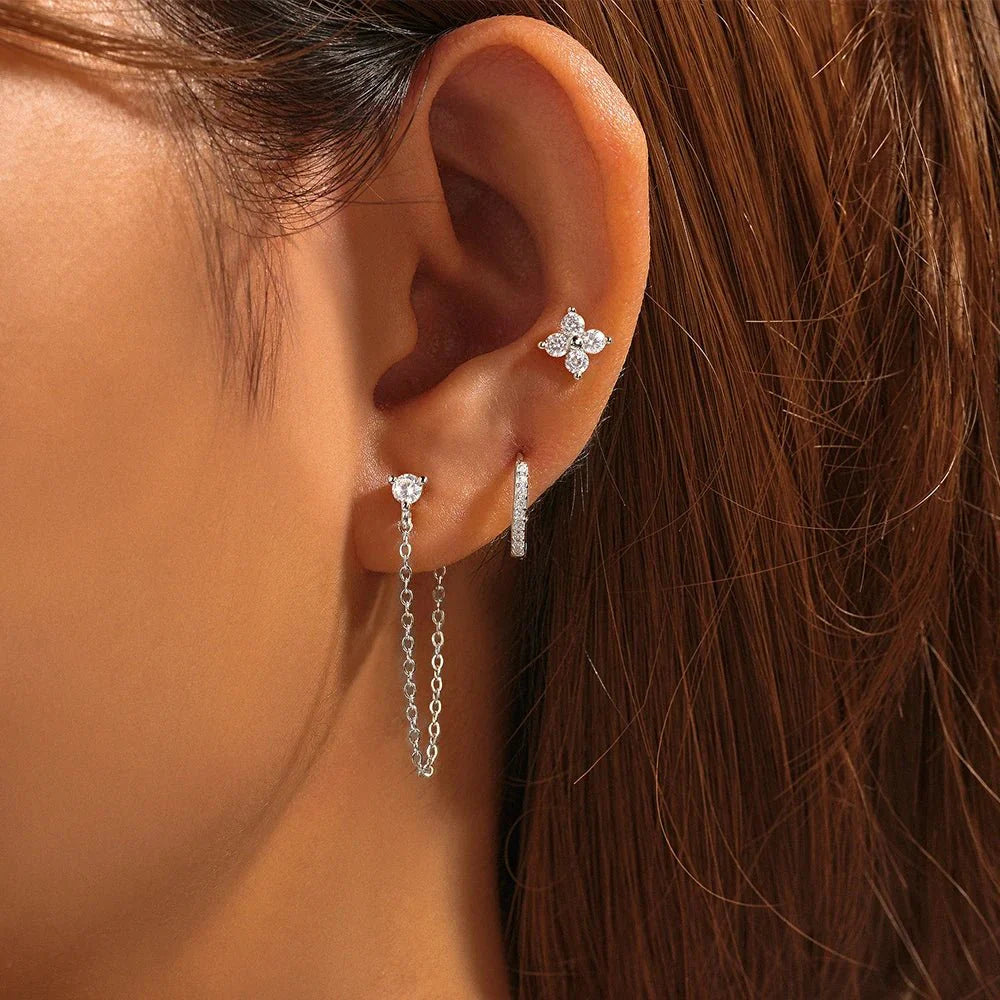 3pc Dainty Floral Tassel Chain Earrings Set
