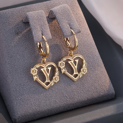 Dainty Initial Letter Heart Hoop Earrings