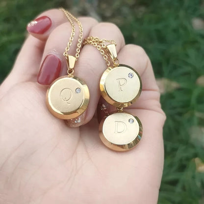 Initial Letter Medallion Necklace with Zircon
