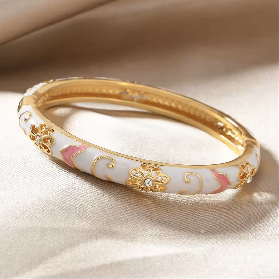4pc Floral Accented Bangle Stack