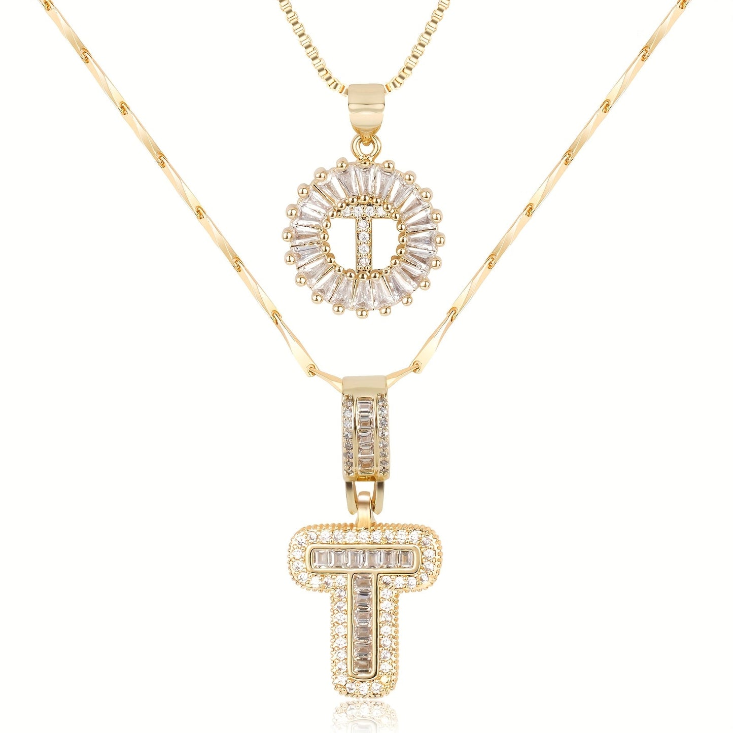 2pc 14k Diamond Letter Initial Necklaces