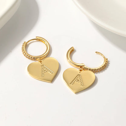 Elegant Huggie Hoop Heart Letter Initial Earrings