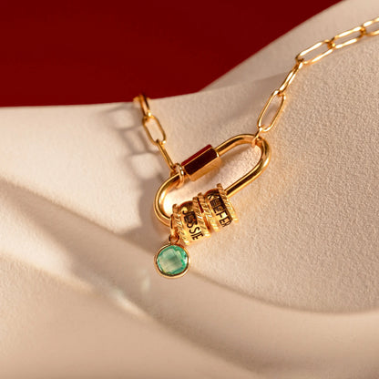 Personalized Carabiner Name & Birthstone Necklace