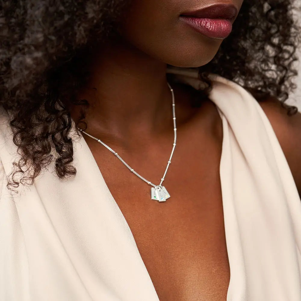 Personalized Initial Birthstone Charm Satellite Chain Necklace