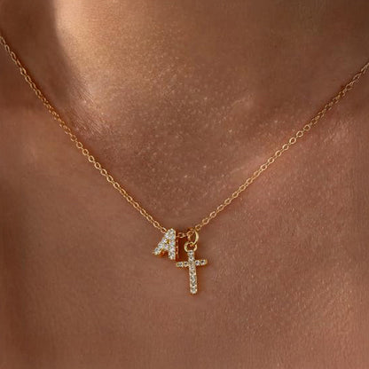 Dainty Diamond Initial & Cross Necklace