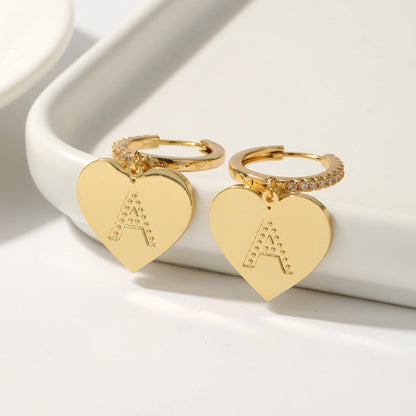 Elegant Huggie Hoop Heart Letter Initial Earrings