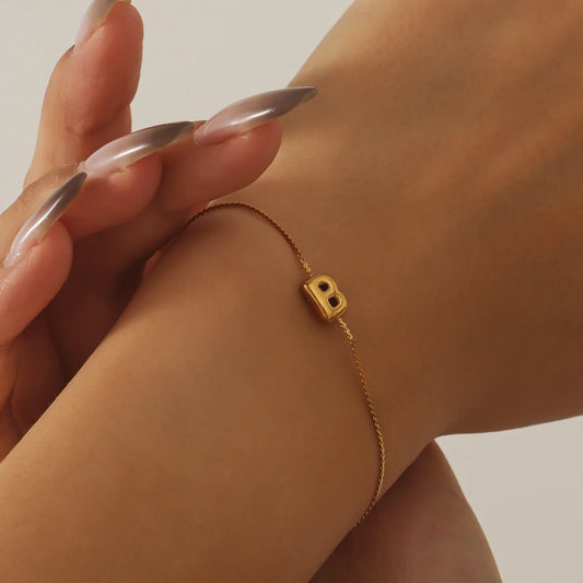 Dainty Bubble Letter Initial Bracelet