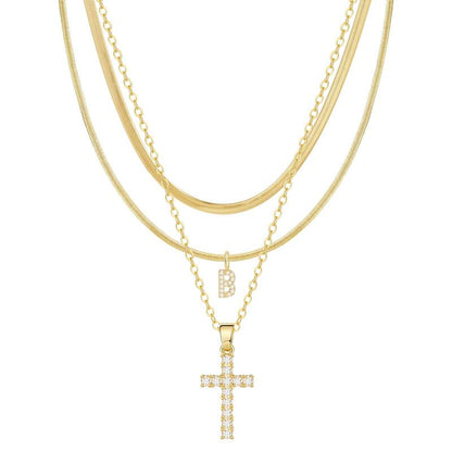 3pc 14k Diamond Accented Initial & Cross Necklace Set