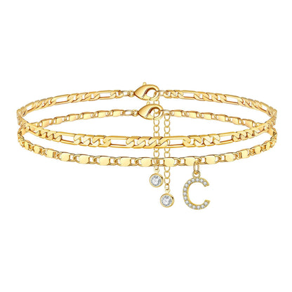 2pc 14k Diamond Letter Initial Anklet