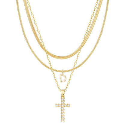 3pc 14k Diamond Accented Initial & Cross Necklace Set
