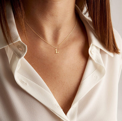 14k Minimal Serif Initial Necklace