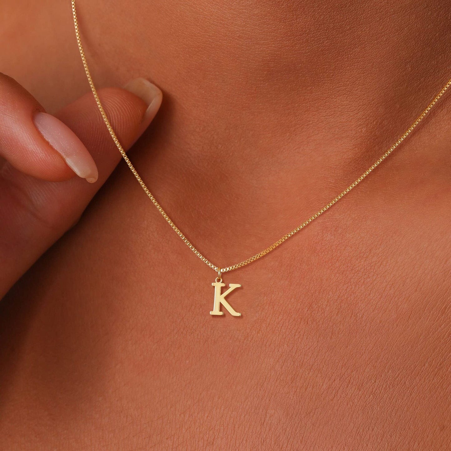 14k Minimal Serif Initial Necklace