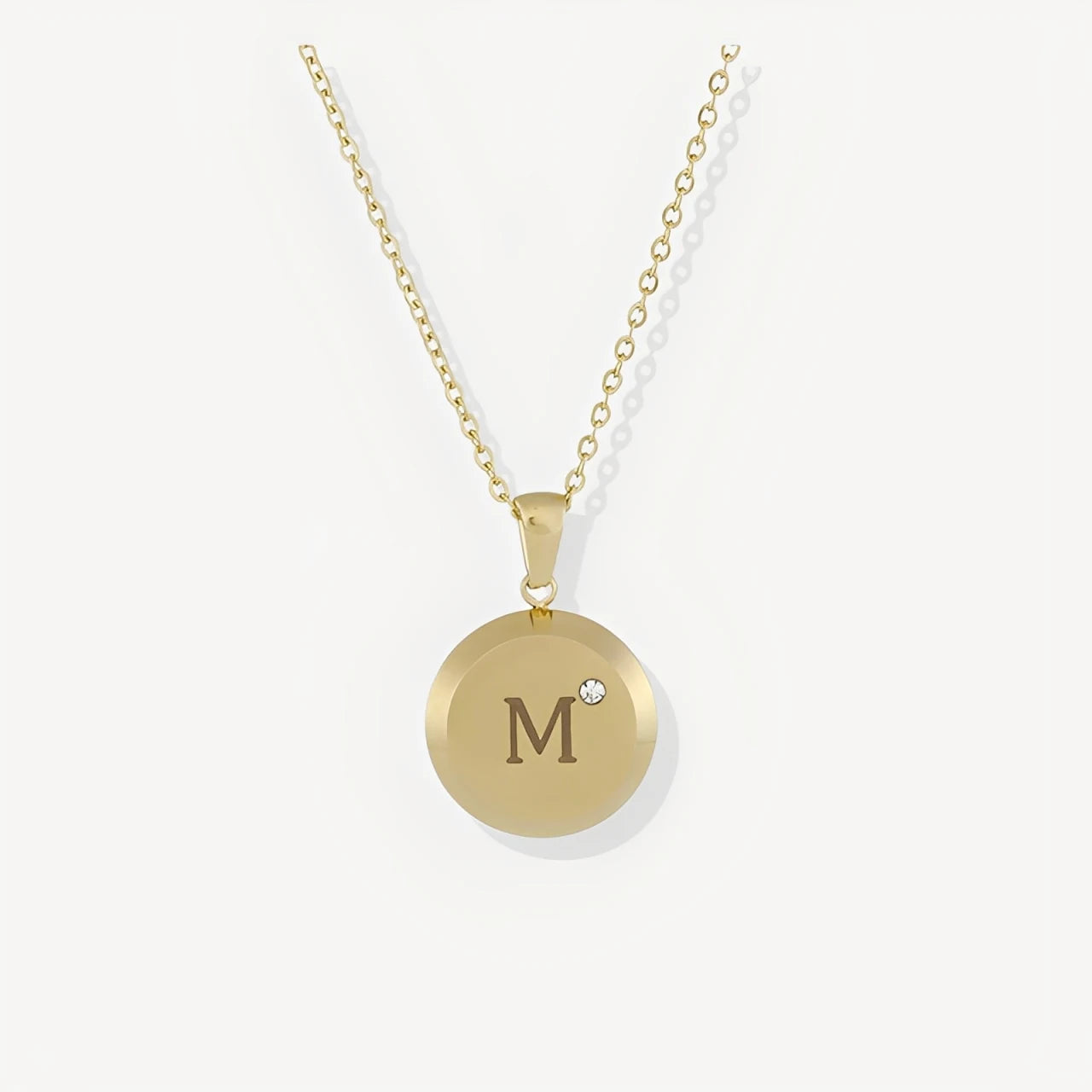 Initial Letter Medallion Necklace with Zircon