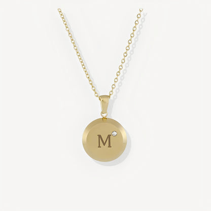 Initial Letter Medallion Necklace with Zircon