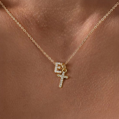 Dainty Diamond Initial & Cross Necklace