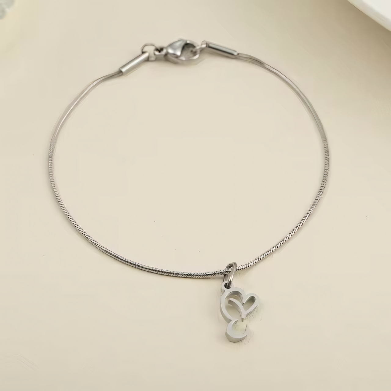 Dainty Cursive Heart Letter Initial Chain Bracelet