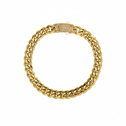 14k Chunky Diamond Accented Clasp Cuban Link Bracelet