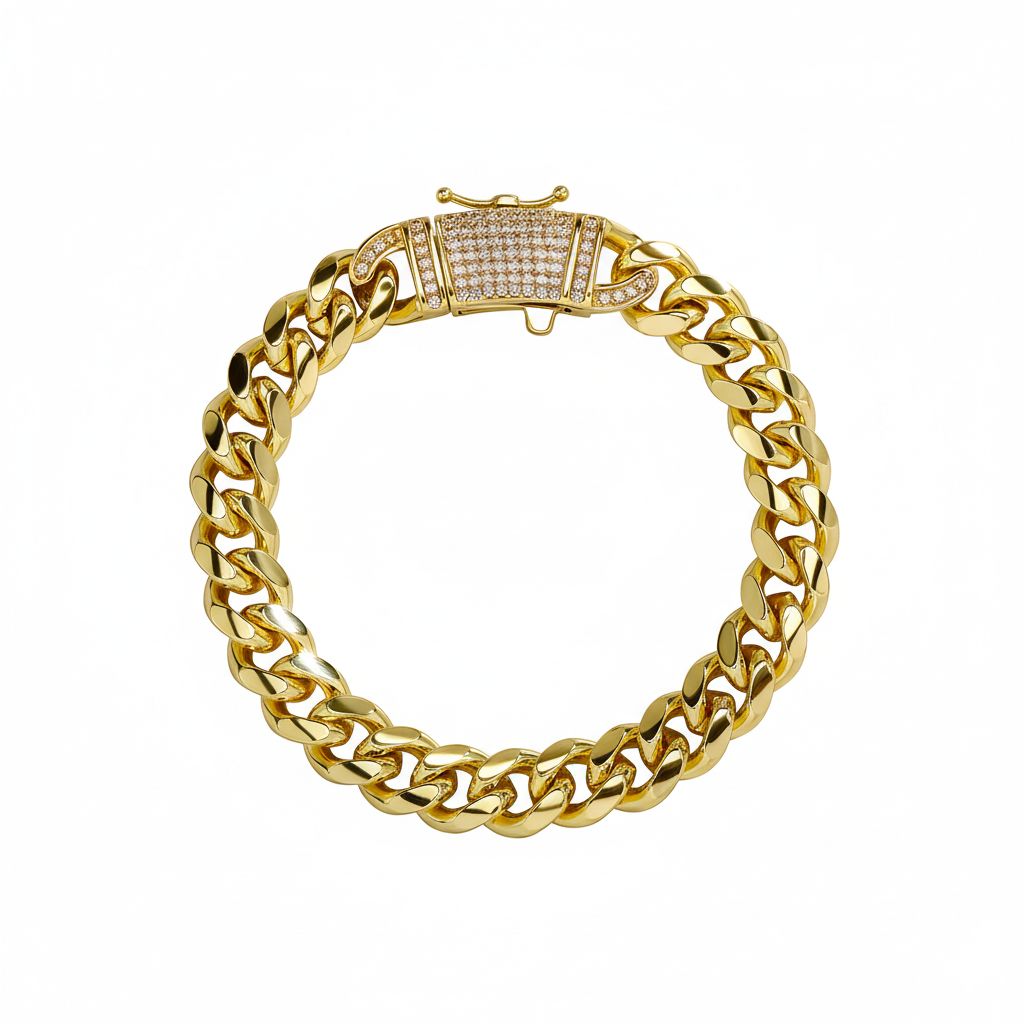 14k Chunky Diamond Accented Clasp Cuban Link Bracelet