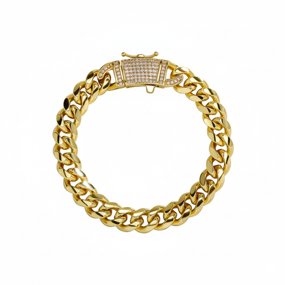 14k Chunky Diamond Accented Clasp Cuban Link Bracelet