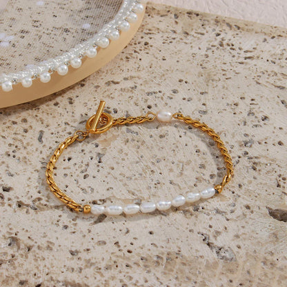 Classic Twist Pearl Circle Lock Bracelet