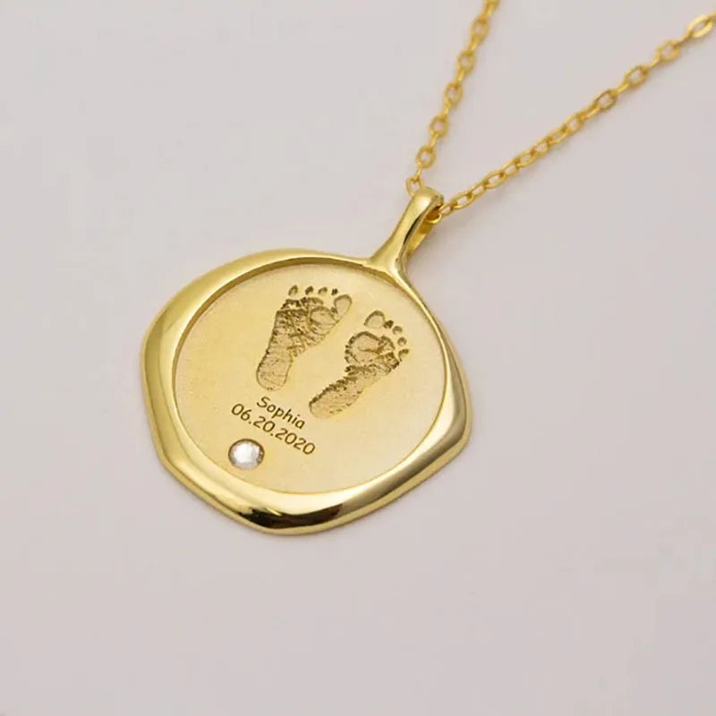 Personalized Baby Name, Footprint, Birthstone Necklace